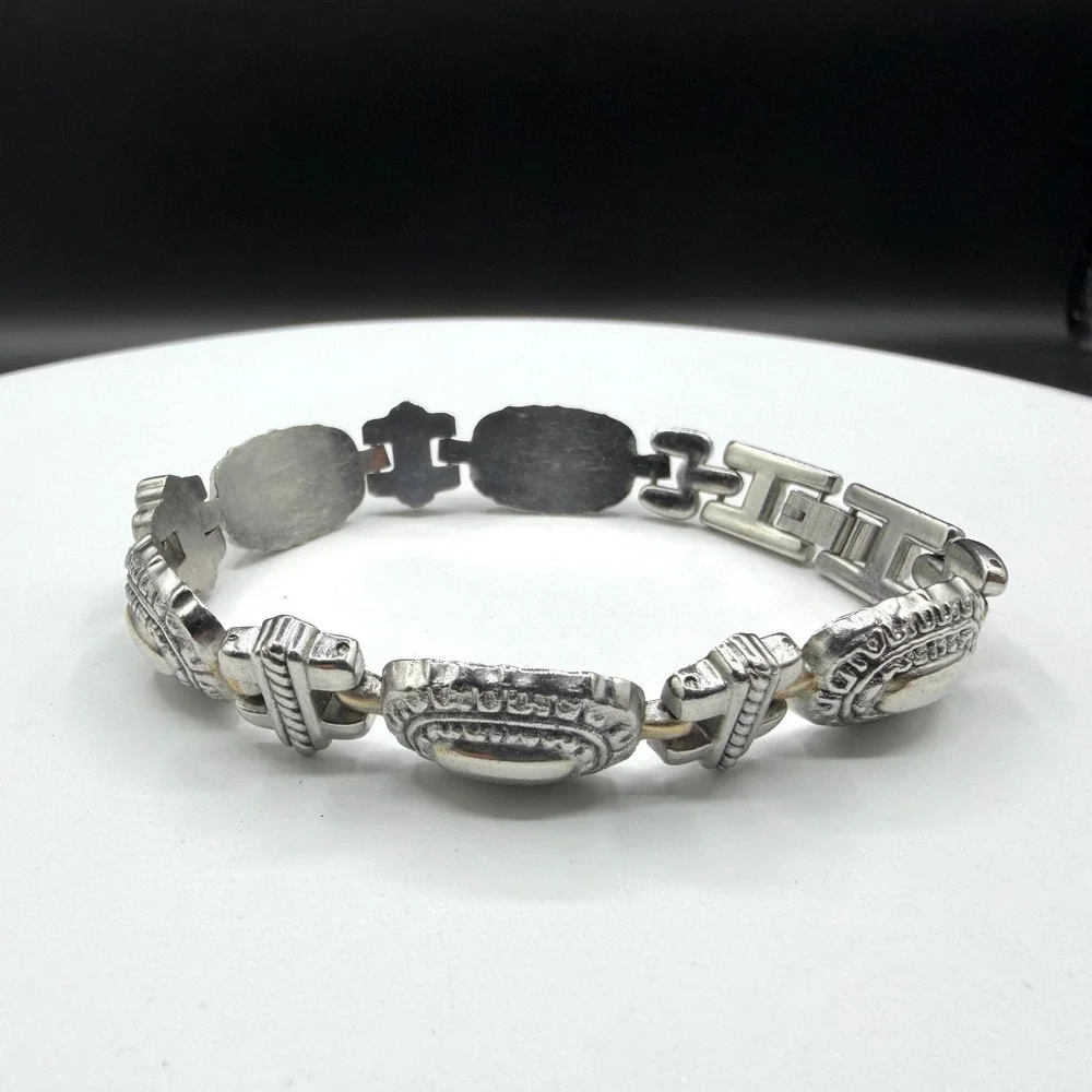 Silver Tone Western Concho Link Bracelet Southwestern Boho Cowboy Statement Gift